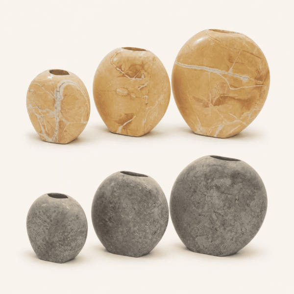 tshura-vases-group סט אגרטלי ירח בשני גוונים, אלמוג ואפור, בשלושה גדלים