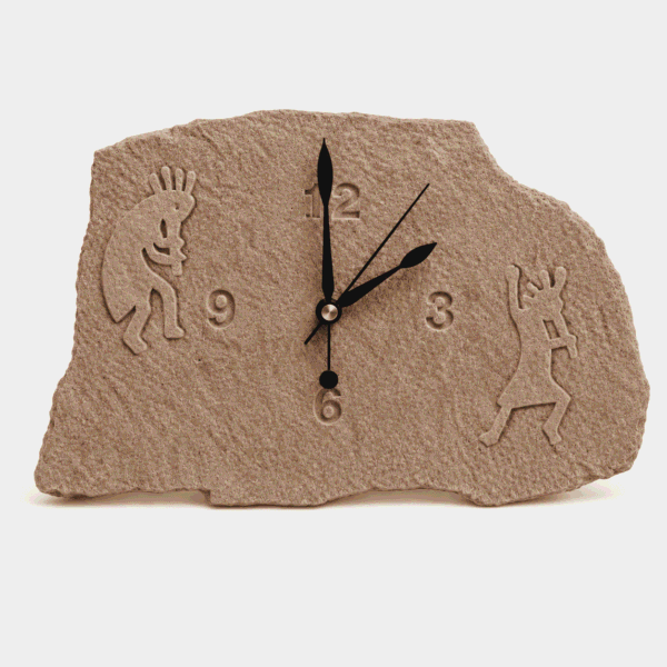 Rock Art Wall Clock Sandstone rock art wall clock with ancient rock art style engraved dancing figures