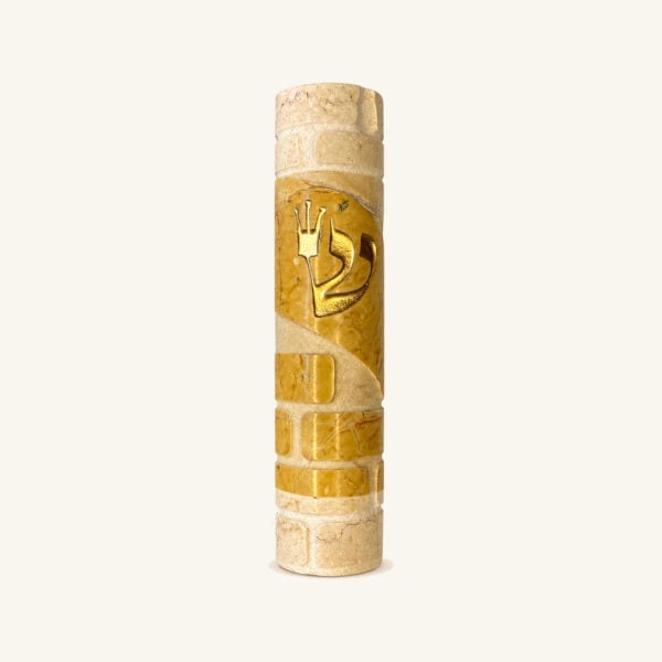 Golden Gate Mezuzah Case - Jerusalem Gold Golden Gate mezuzah case in Jerusalem gold shade with a prominent golden Shin